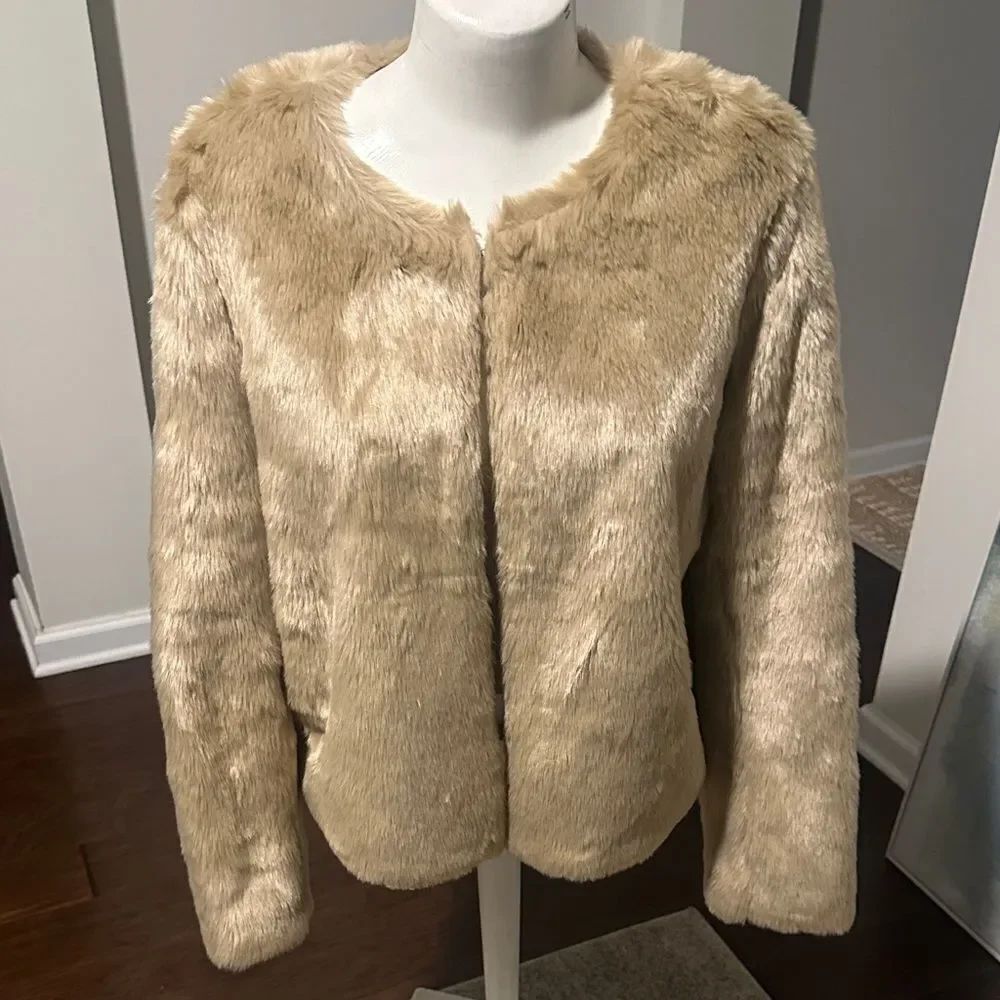 DKNYC Tan Faux Fur Cardigan Jacket  M